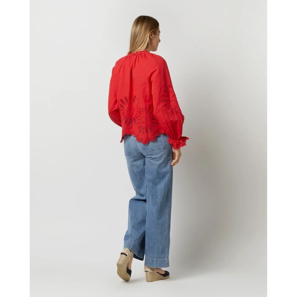 Ulla Johnson Porcelain Louisa Scalloped Eyelet Ruffled Poppy Red Blouse Sz 6 NWT - Picture 5 of 16